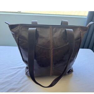 Vintage National Geographic Cow Leather Purse Tote Brown Leather